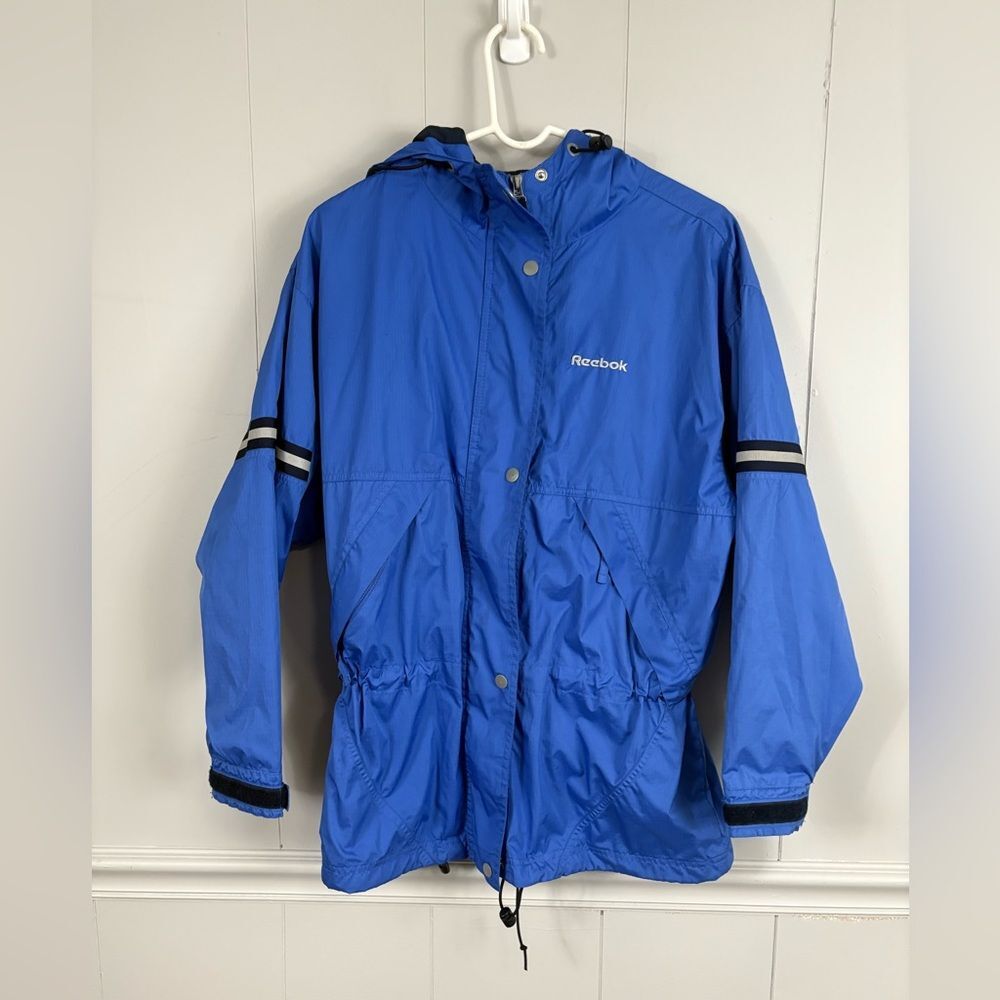 Vintage Blue Reebok Hooded Nylon Windbreaker Mens Size Small Activewear Outdoor